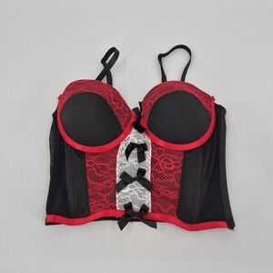 Body RAGE Red and Black Lace Cropped Corset Top Black Bows Spencer's Small